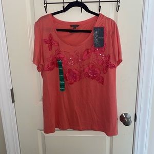 ***New Coral T-Shirt With lace accents